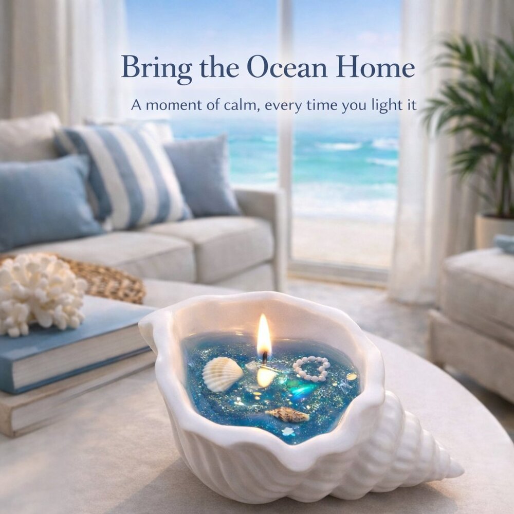 Ocean Whisper Shell Candle – A Coastal Escape for Your Space